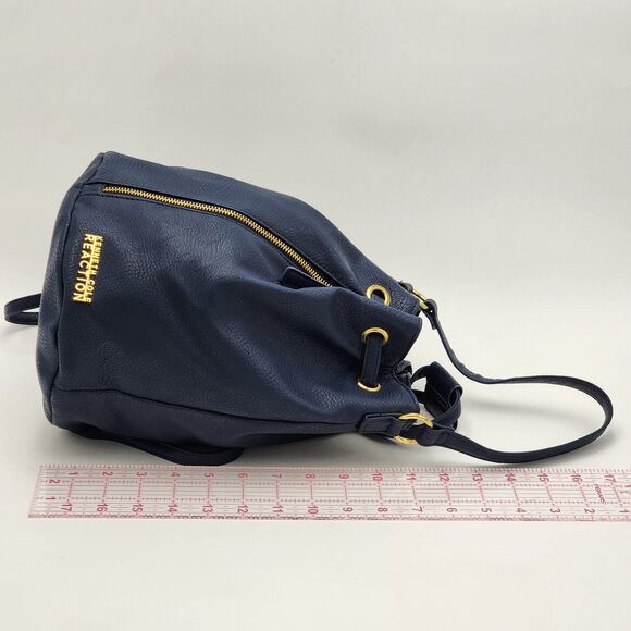 Kenneth Cole Reaction Blue Leather Bucket Bag Backpack - Picture 13 of 13